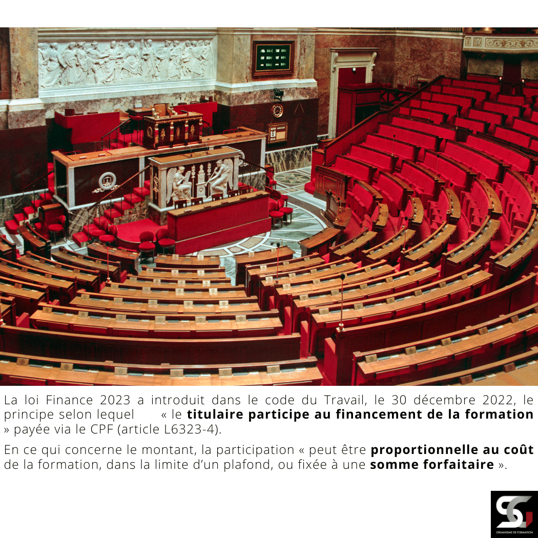 photo de l'Assemblée Générale pour illustrer la loi finance 2023 introduisant un potentiel reste à charge pour le CPF